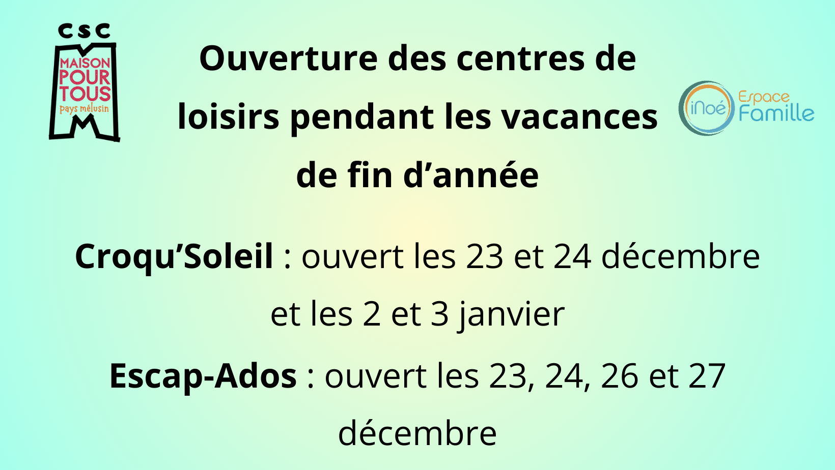 Lire la suite à propos de l’article Centres de loisirs et vacances de fin d’année